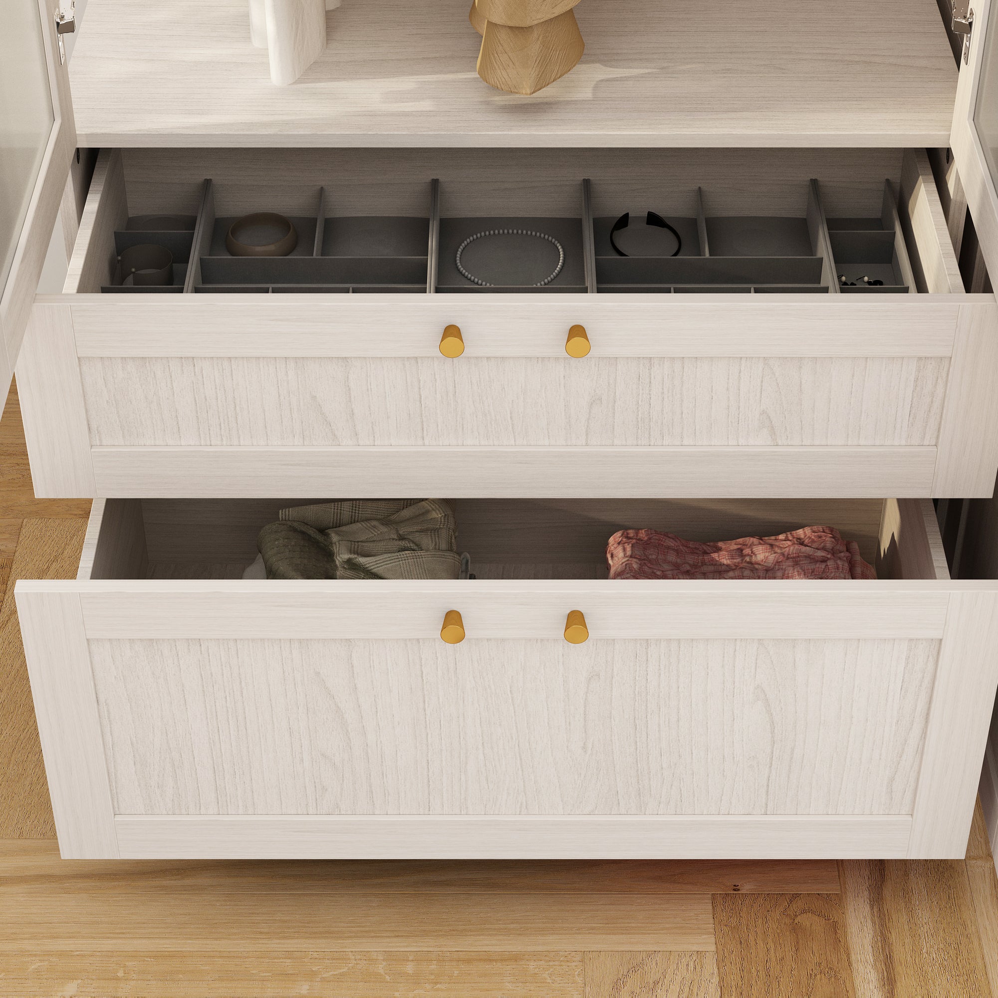 Elegant Multi-Compartment Wardrobe with Frosted Glass Doors & Ample Storage