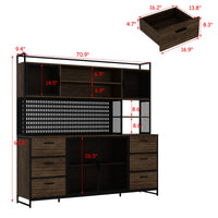 70.9" Industrial Brown Pantry Cabinets With Adjustable Shelves, Drawers