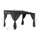 145.4 inch Modern Black Patio Gazebo with Curtains and Mosquito Net