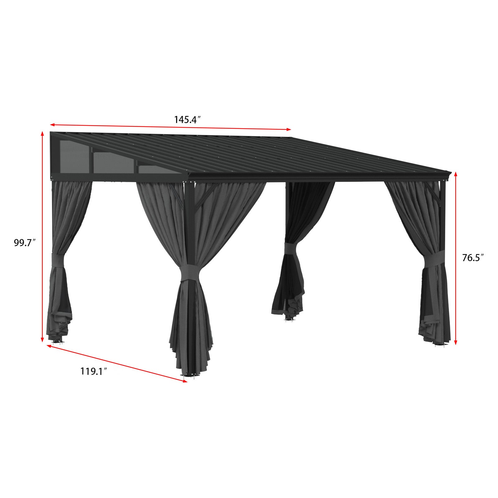 Wall-Mounted Hardtop Gazebo With Curtains & Mosquito Net For 6-7 People