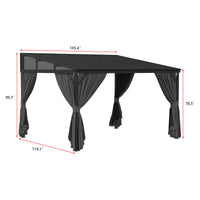 145.4" Modern Black Patio Gazebo with Curtains and Mosquito Net