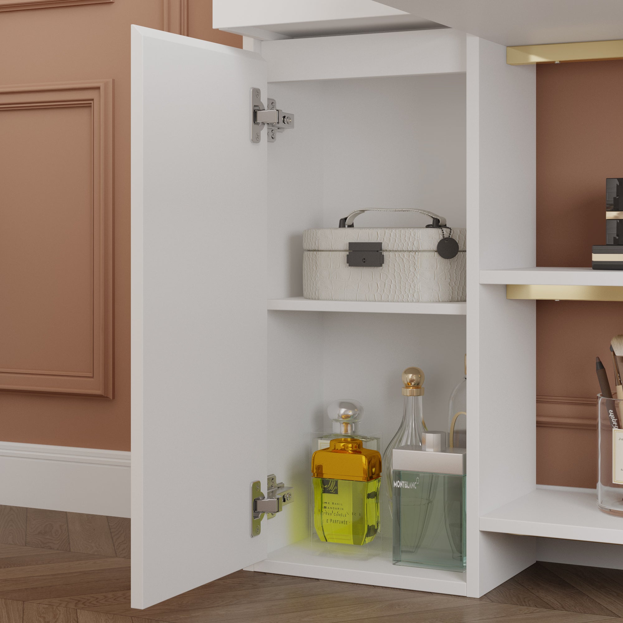 L-Shaped Manicure Nail Table Station With Electric Dust Collector