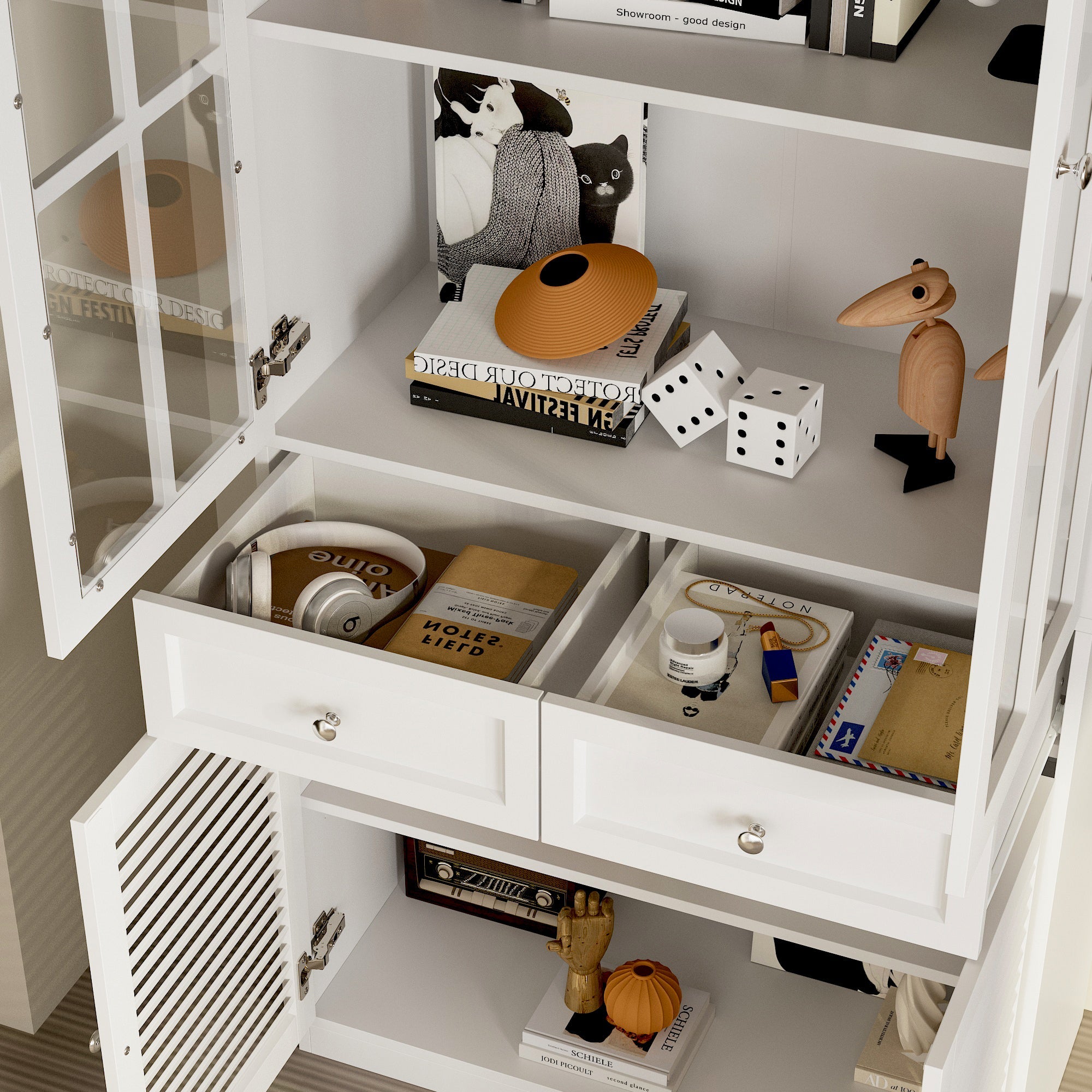 78.7'' H x 31.5'' W Bookcase With Glass Doors And Drawers