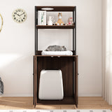 30.8 inches Walnut Wood‑Grain Cat Litter Box Enclosure with Multi‑Level Cat Perch and Storage Shelves