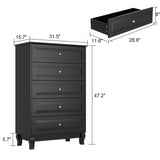 31.5 inches Modern Minimalist Black Modern Wood Cabinet Display Table Vertical 5-Drawer Dresser