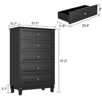 31.5" Modern Minimalist Black Modern Wood Cabinet Display Table Vertical 5-Drawer Dresser
