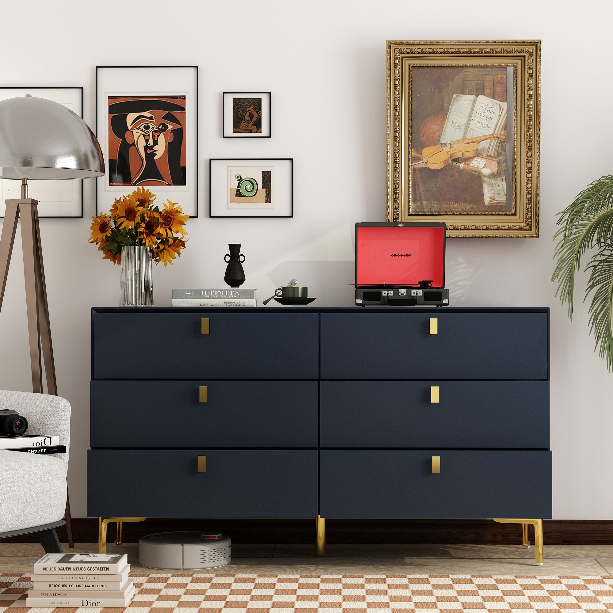 6-Drawer Dresser Buffet Sideboard for Home Storage with Metal Legs