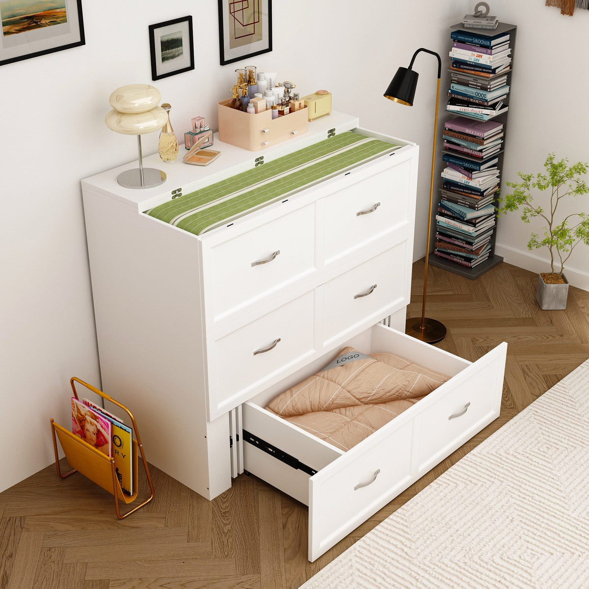 76.8" Modern White Murphy Bed With Power Outlets And Fold-down Panel