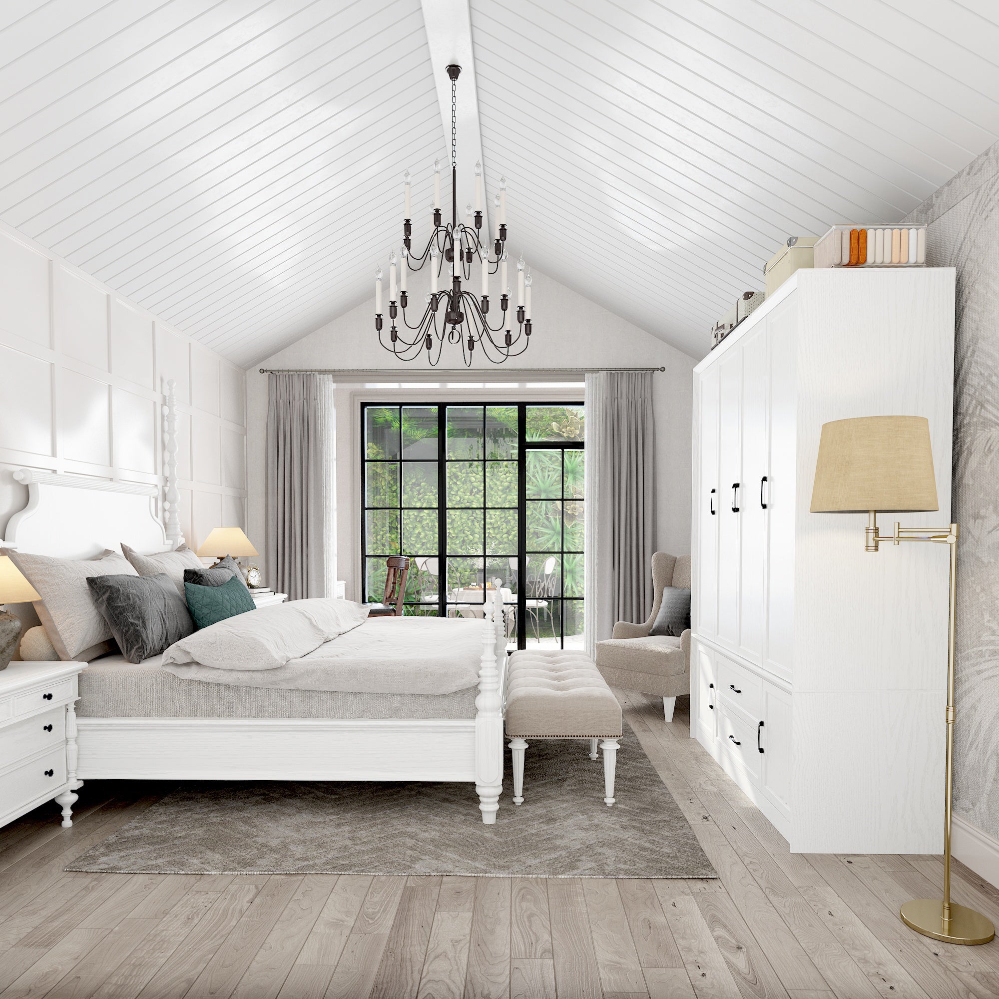 62" Wide 6 Doors 2 Drawers Wood Grain Wardrobe Armoire