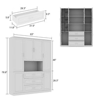 Vila 63" White Display Cabinet & Bookcase with Open Shelf and 3 Drawers