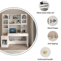 62.4" Modern White Desk with Hutch, Open Shelves and Cabinets