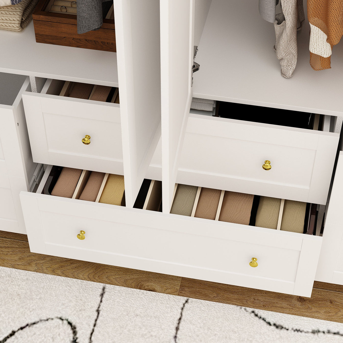 63" Modern White Wardrobe With 8 Doors 6 Drawers