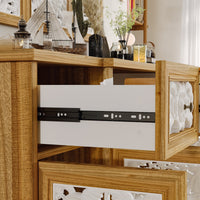 59.1" Bohemian Natural Sideboard Cabinet Buffet Storage Cabinet With Wall Hanging Decorations