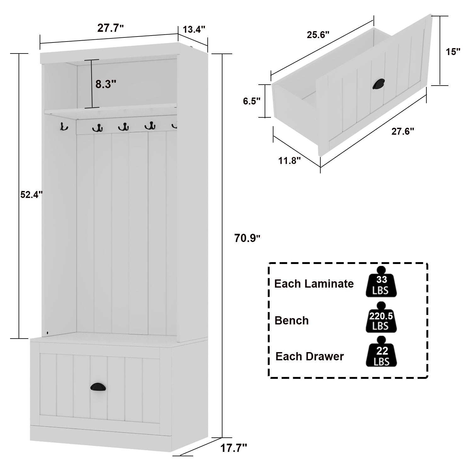 Hall Tree Shelf Rack Shoe Storage Coat Organizer Cabinet for Entryway in Combination