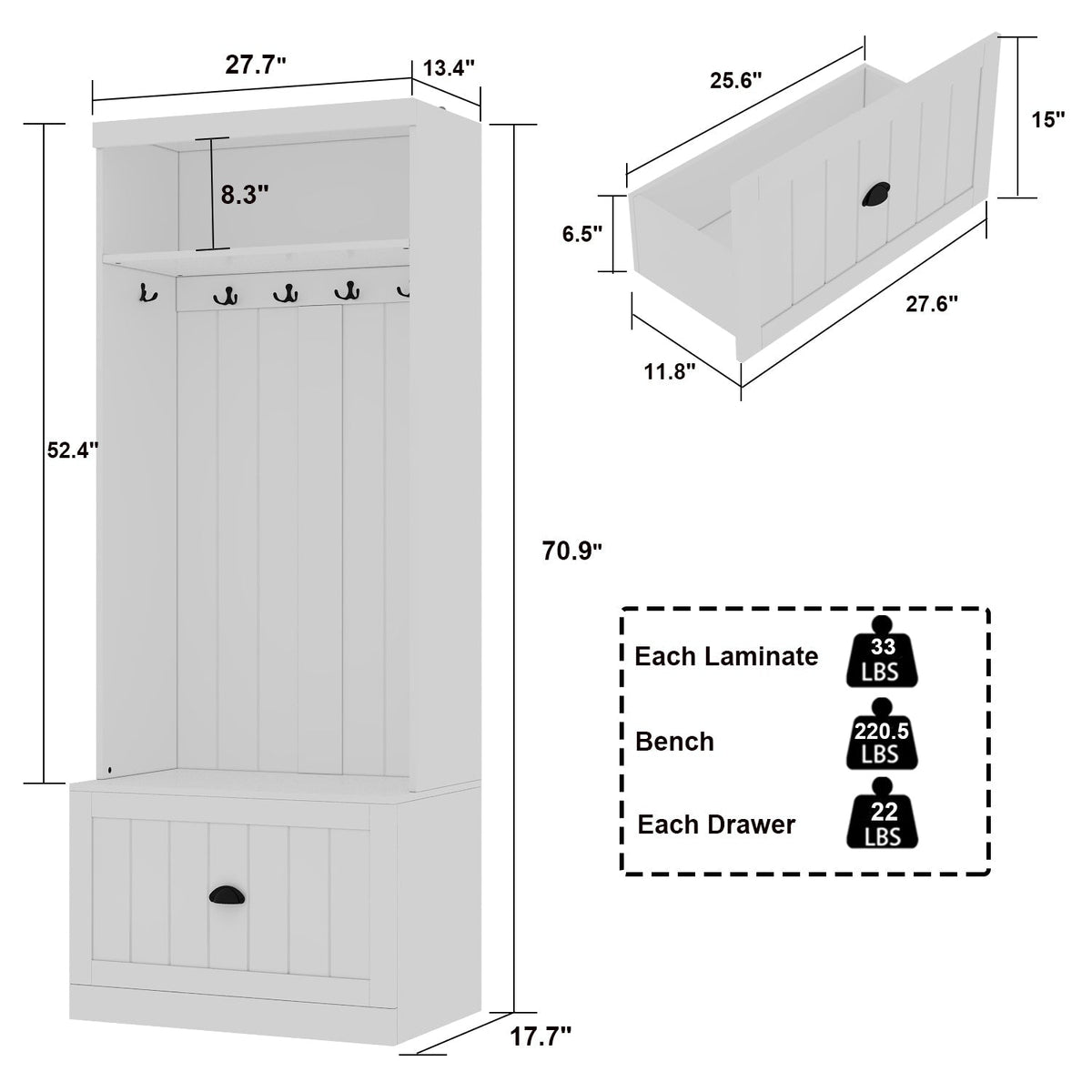 Hall Tree Shelf Rack Shoe Storage Coat Organizer Cabinet for Entryway in Combination