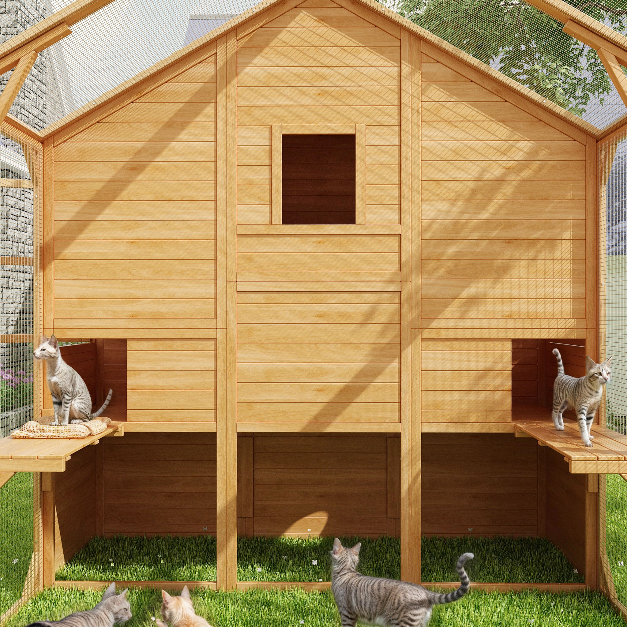 Large Outdoor Cat Enclosure with Cover and Multi-Level Design