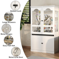 White pet cage with features highlighted on a white background
