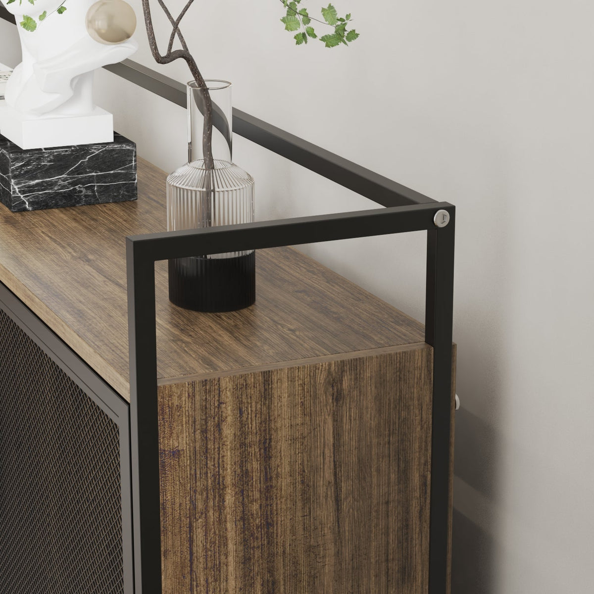 70.9" Industrial Brown Pantry Cabinets With Adjustable Shelves, Drawers