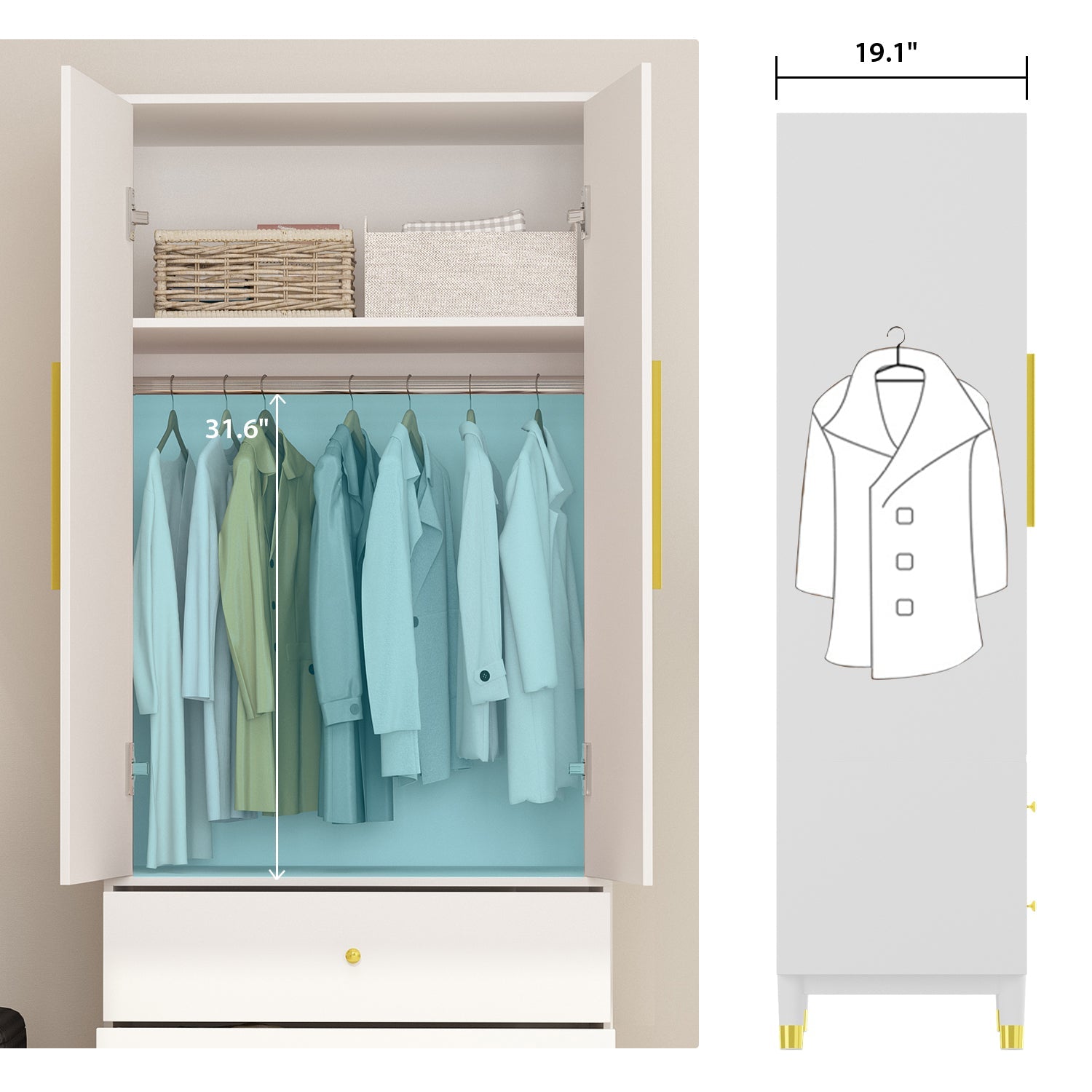 Armoire Modern Large Storage Closet 2-Door 2-Drawer