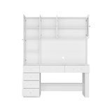 63 inches Modern White Versatile Vanity Desk with Massive Storage and Arched Glass Doors