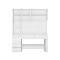 63" Modern White Versatile Vanity Desk with Massive Storage and Arched Glass Doors