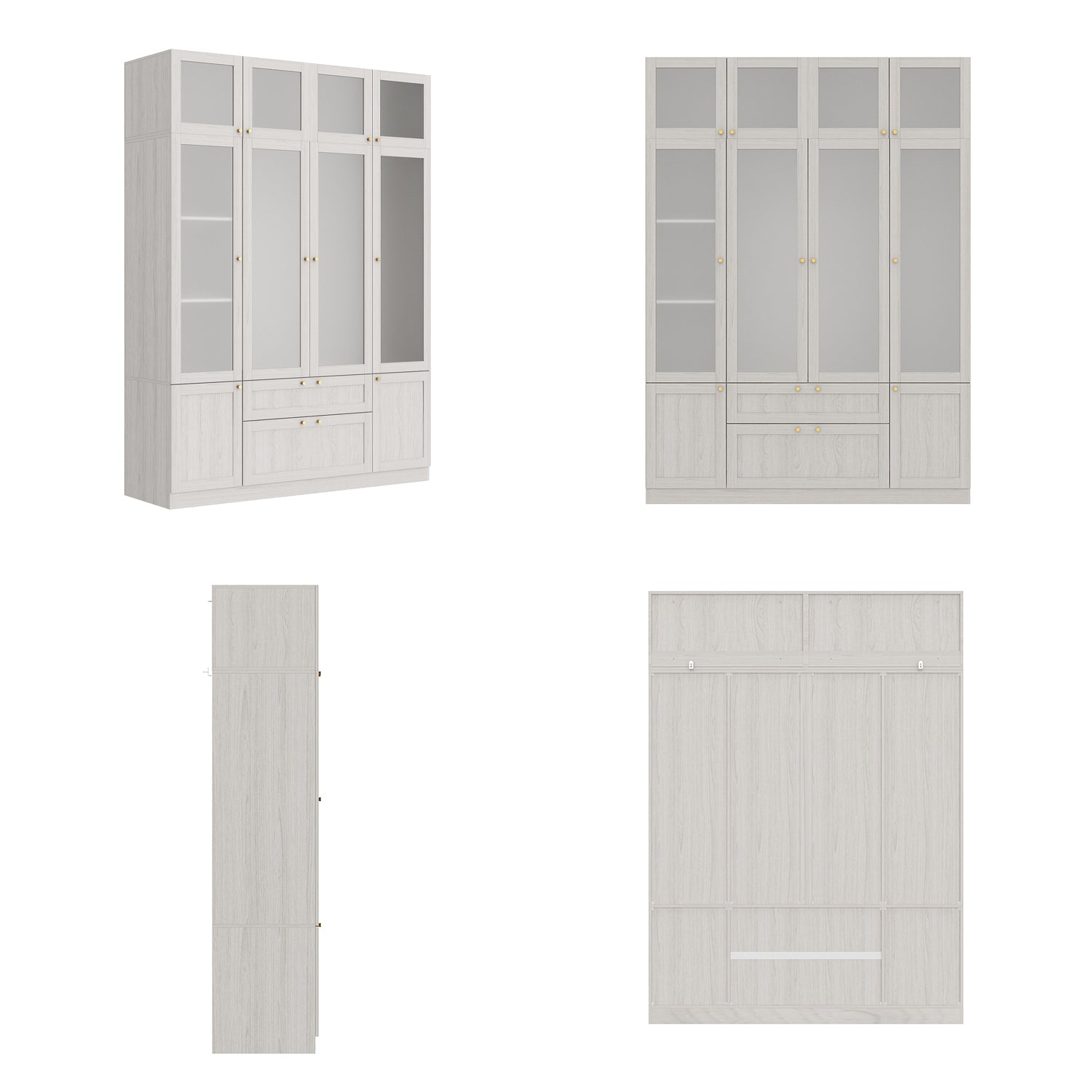 Modern Scandinavian Wardrobe With Frosted Glass Doors And Brass Accents – Spacious Storage Solution With Adjustable Shelves And Drawers