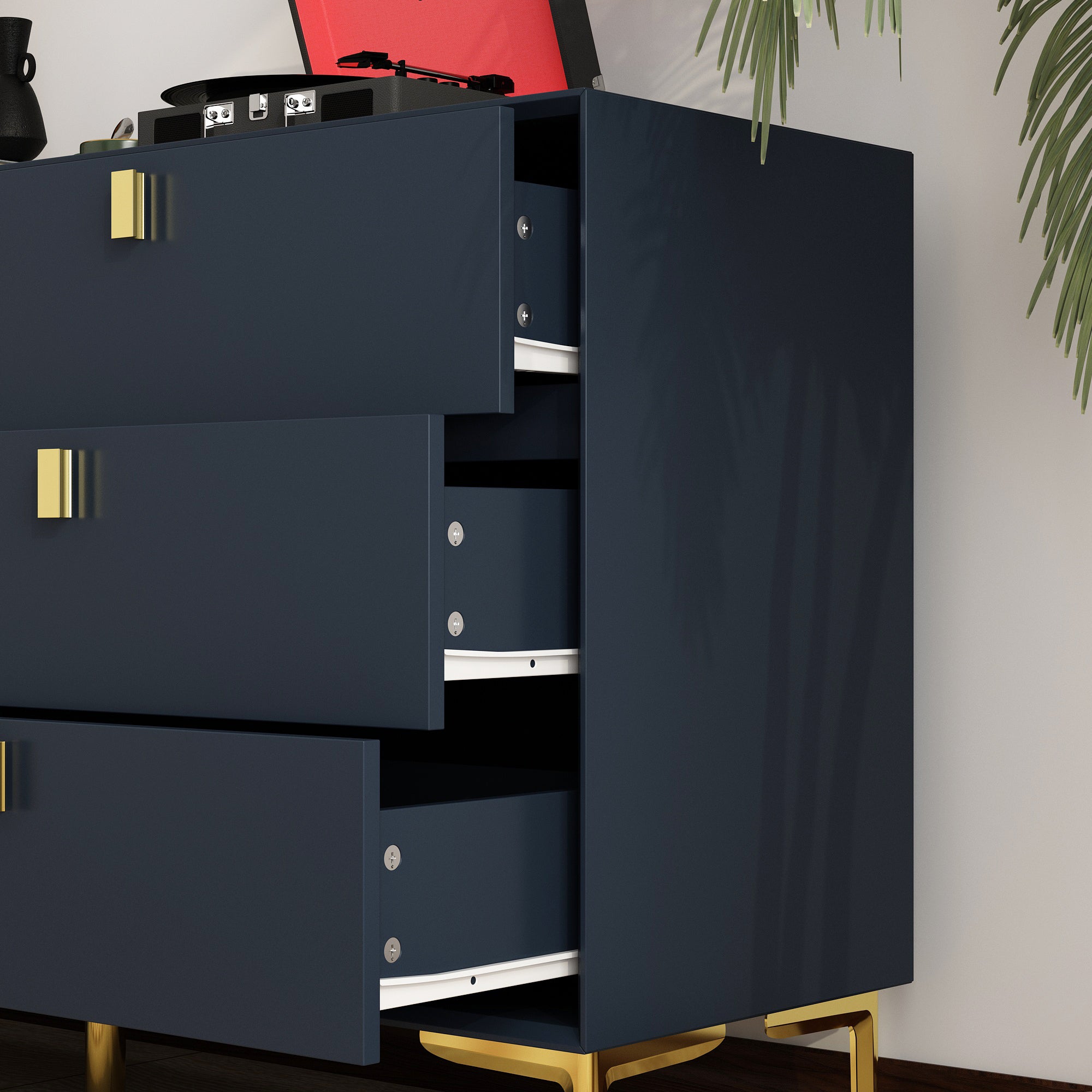 6-Drawer Dresser Buffet Sideboard for Home Storage with Metal Legs