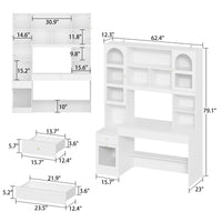 62.4" Modern White Desk with Hutch, Open Shelves and Cabinets