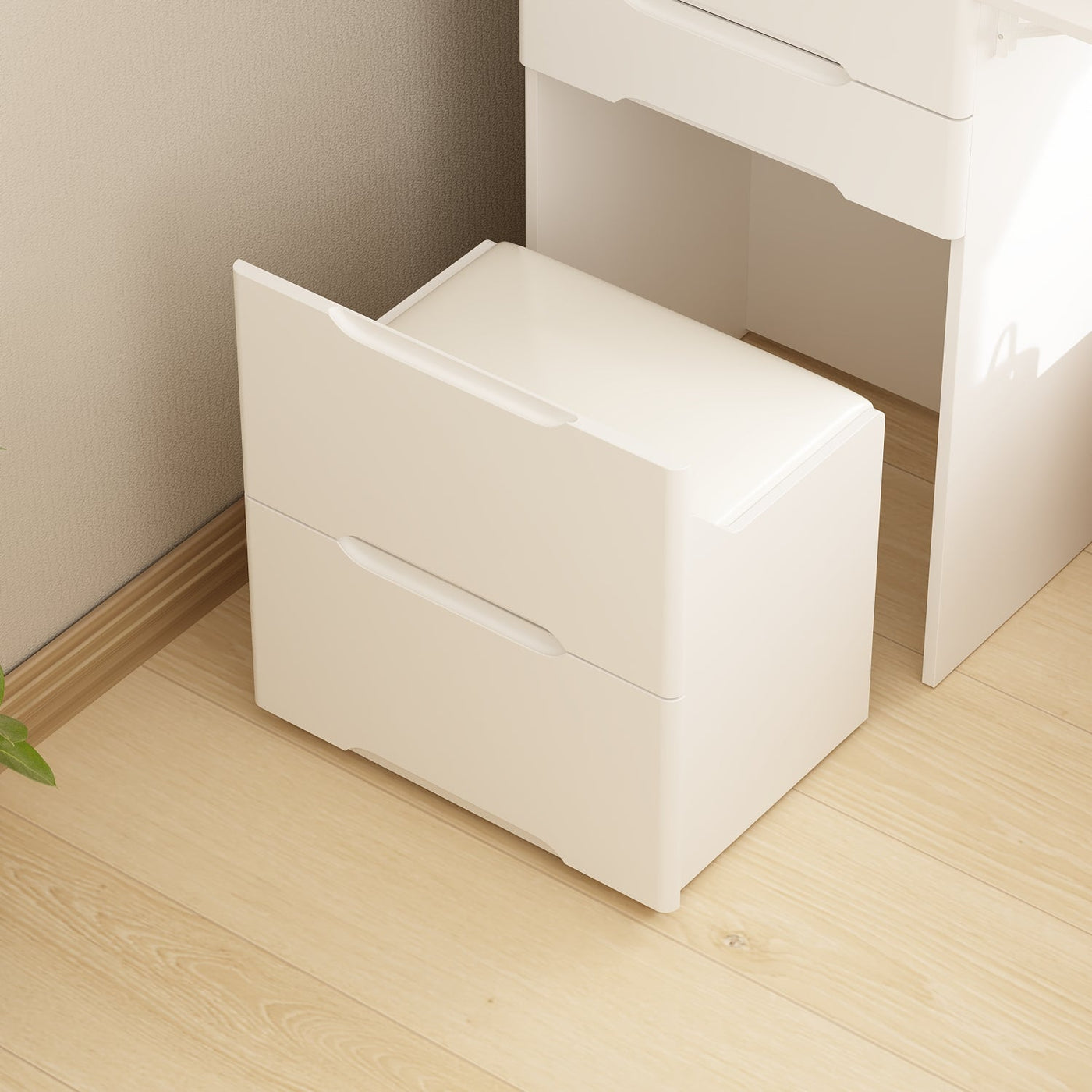 19.8" Modern White Makeup Vanity Table With Flip Top Desktop, LED Lighted, Storage Makeup Stool, Side Shelves