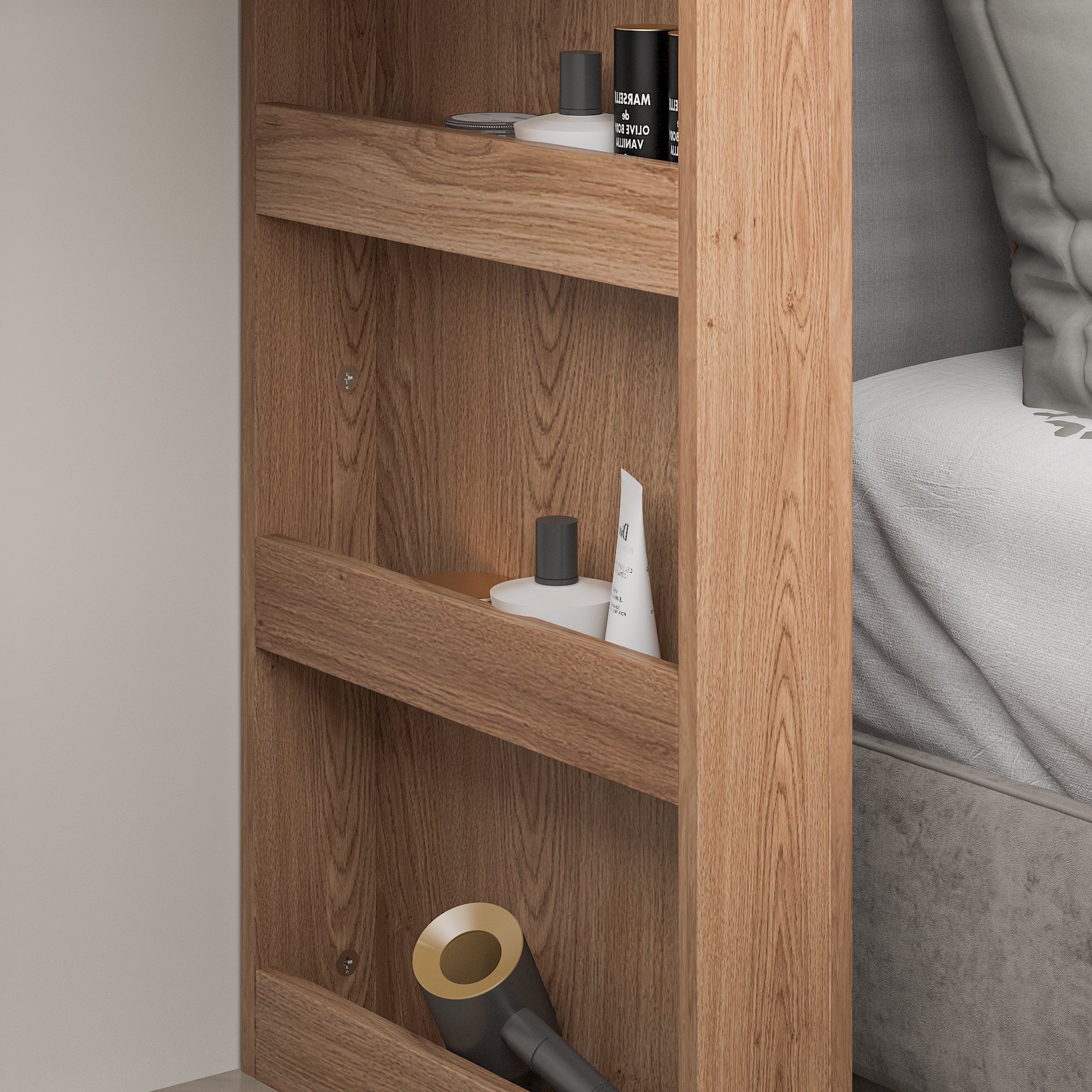 L-Shaped Modern Vanity Set with Adjustable Storage and 4 Drawer Chest