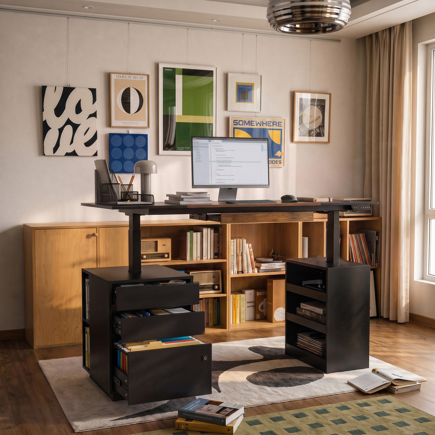63" Modern Standing Desk with Pegboard Organizer and Keyboard Tray