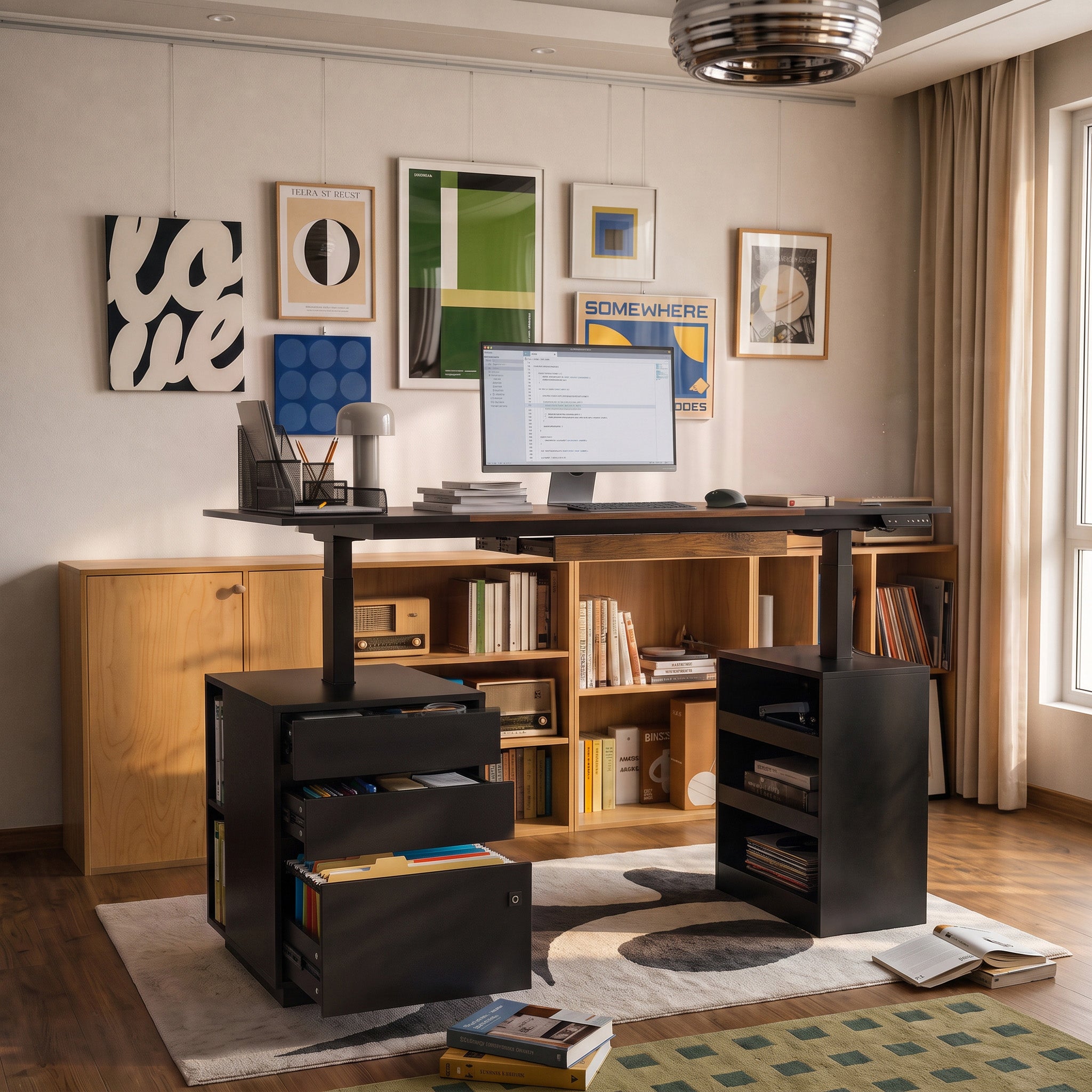 63" Modern Standing Desk with Pegboard Organizer and Keyboard Tray