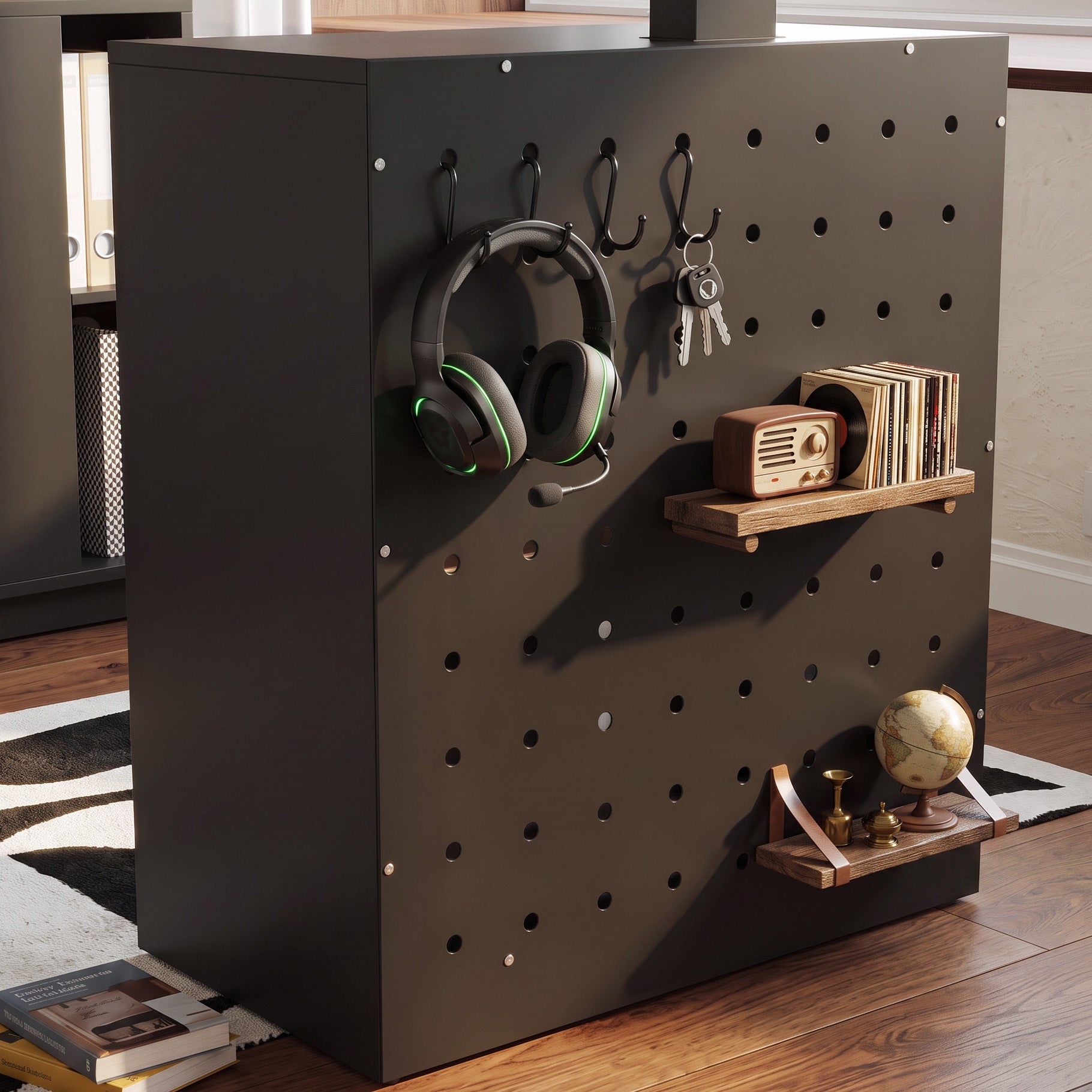 63" Modern Standing Desk with Pegboard Organizer and Keyboard Tray