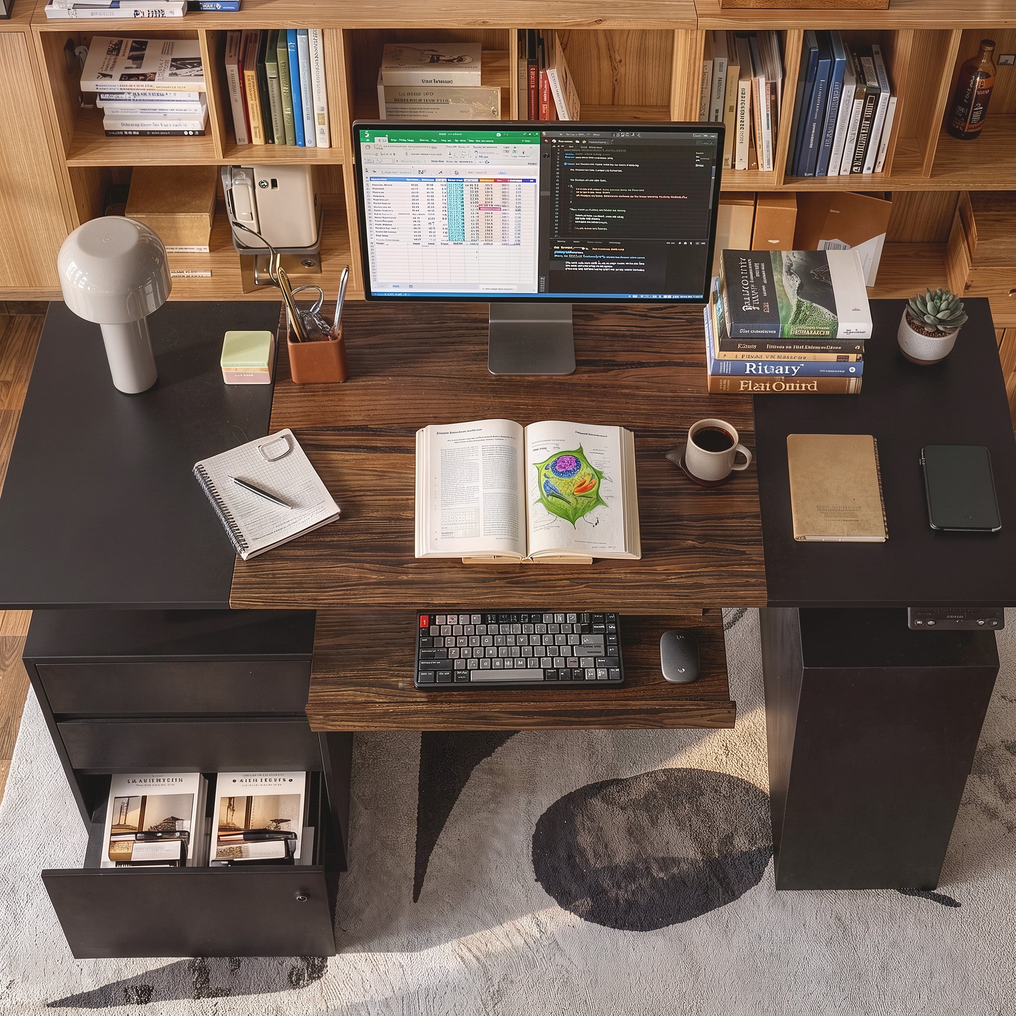 63" Modern Standing Desk with Pegboard Organizer and Keyboard Tray