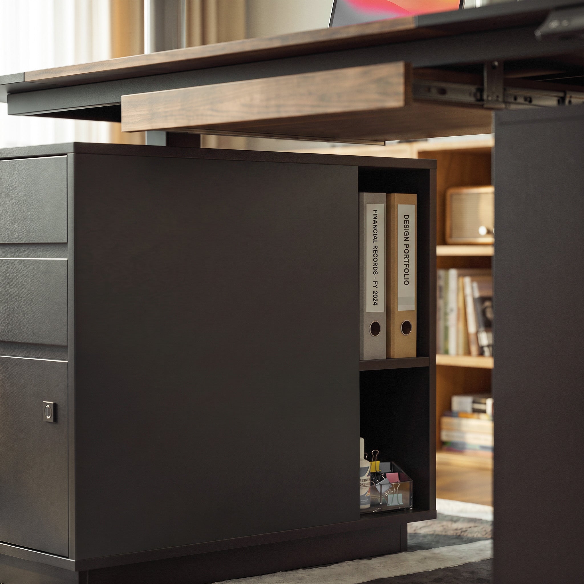 63" Modern Standing Desk with Pegboard Organizer and Keyboard Tray