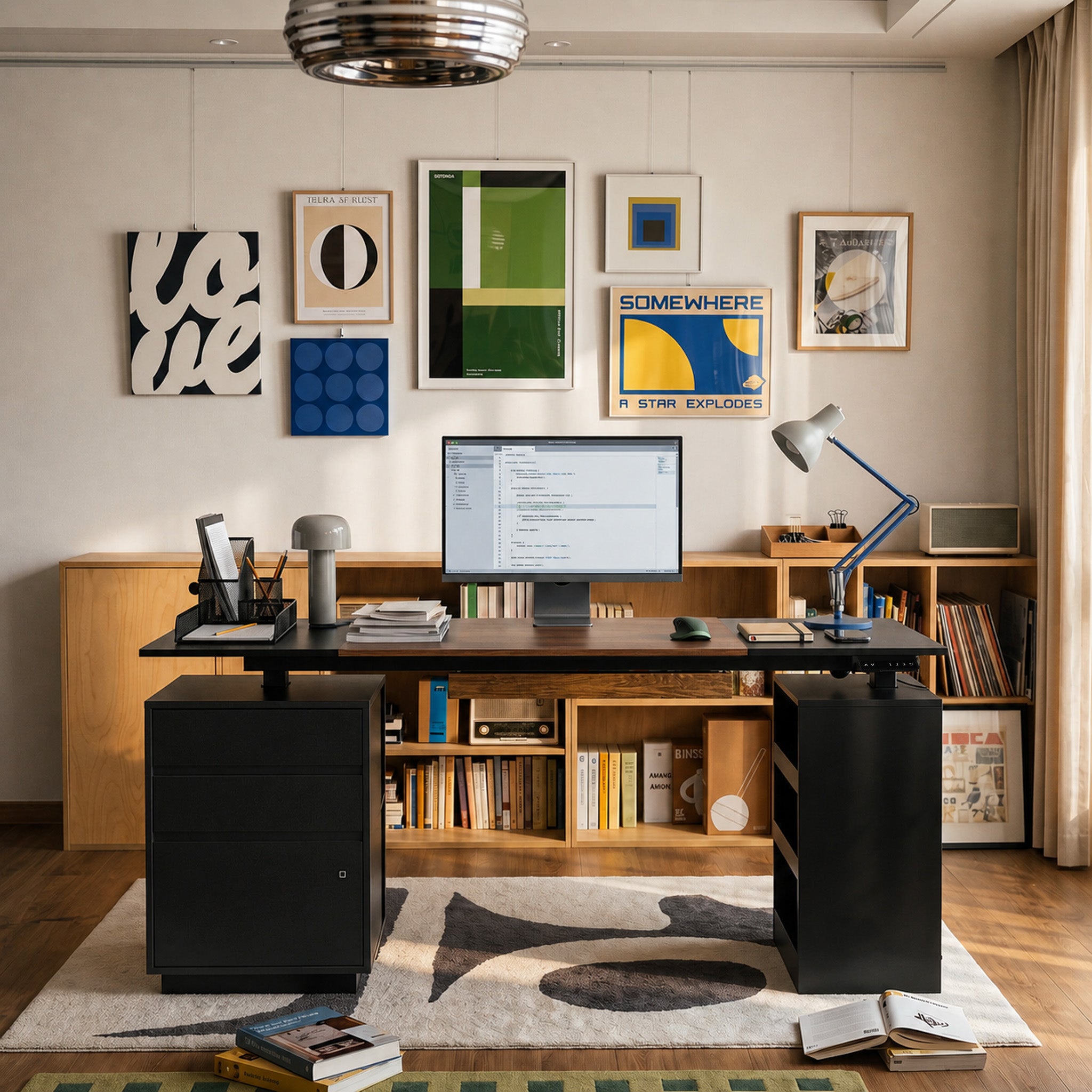 63" Modern Standing Desk with Pegboard Organizer and Keyboard Tray