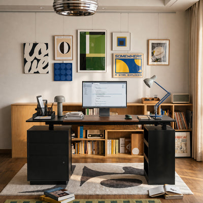 63" Modern Standing Desk with Pegboard Organizer and Keyboard Tray