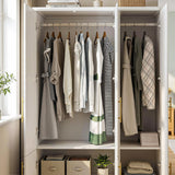 47.6 inch Luxe White Armoire with 6 Doors and 2 Hanging Rods