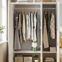 Rena 47.6" Luxe White Armoire with 6 Doors and 2 Hanging Rods