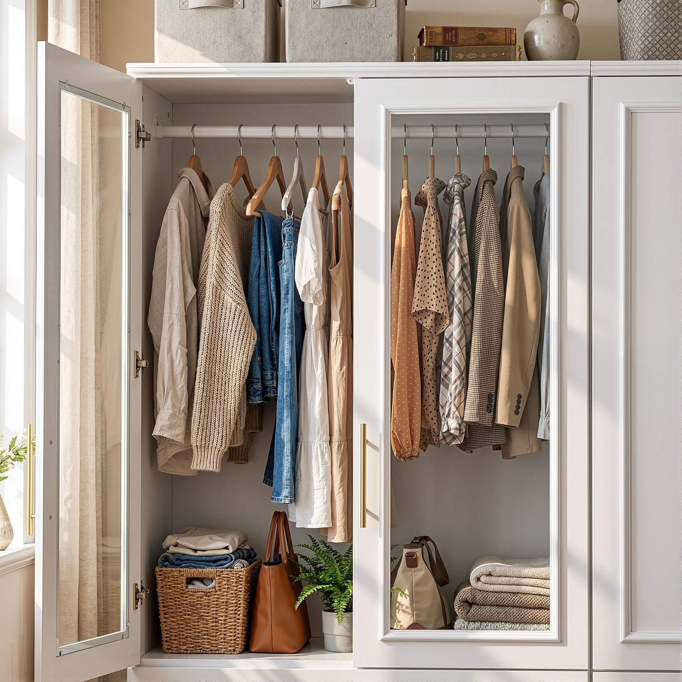 Rena 63.3" Luxe White Armoire with 6 Doors and 3 Drawers