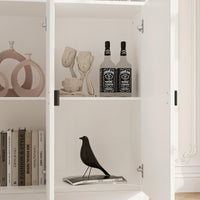 47.2" Elegant White Bookcase with Glass Doors and Open Shelves