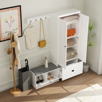 Stilla 59.1" Modern White Hall Tree with Storage Bench & Flip-Down Shoe Cabinet