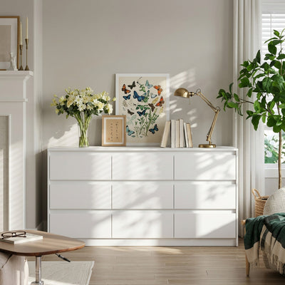 63” Wide Modern Minimalist 9-Drawer Dresser & Storage Sideboard