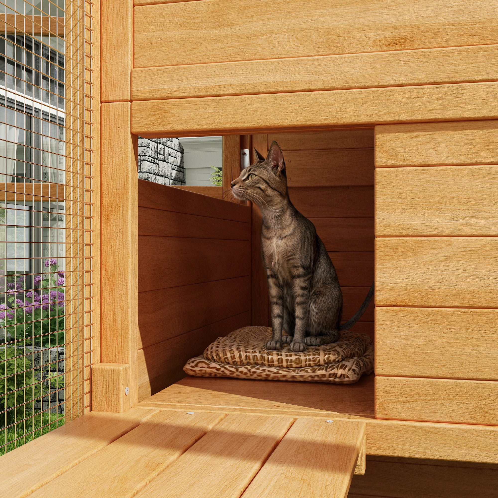 Large Outdoor Cat Enclosure with Cover and Multi-Level Design
