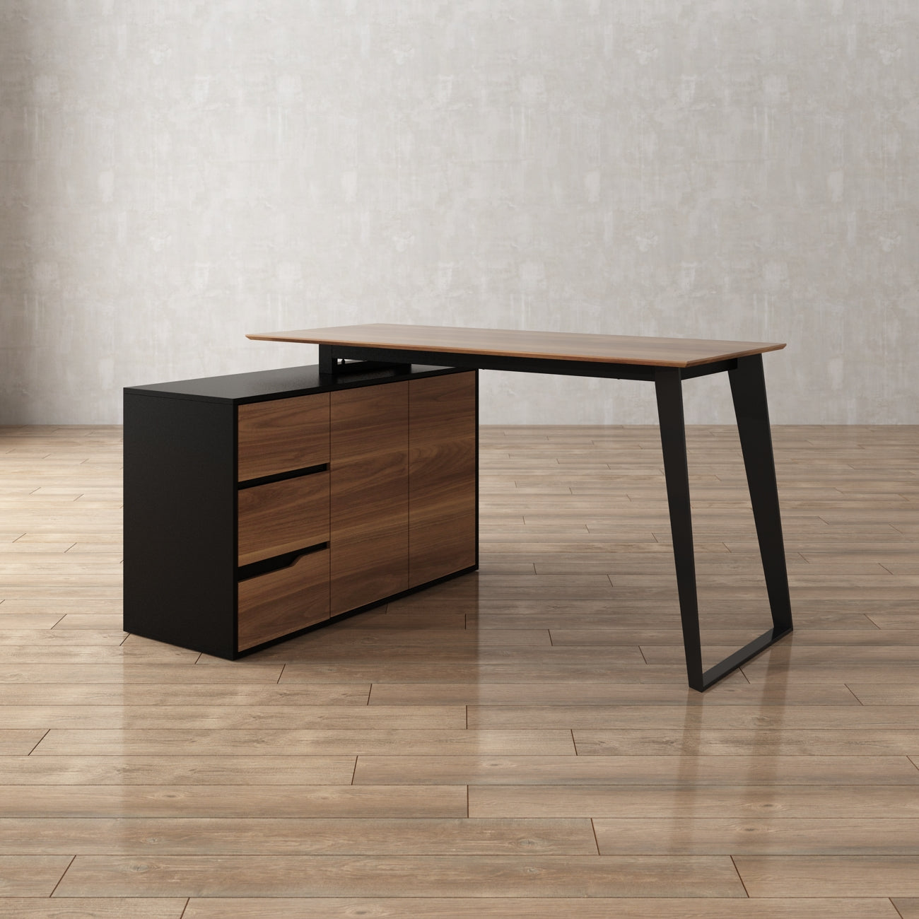 L-Shaped Corner Computer Desk with Drawers Brown Wood Grain