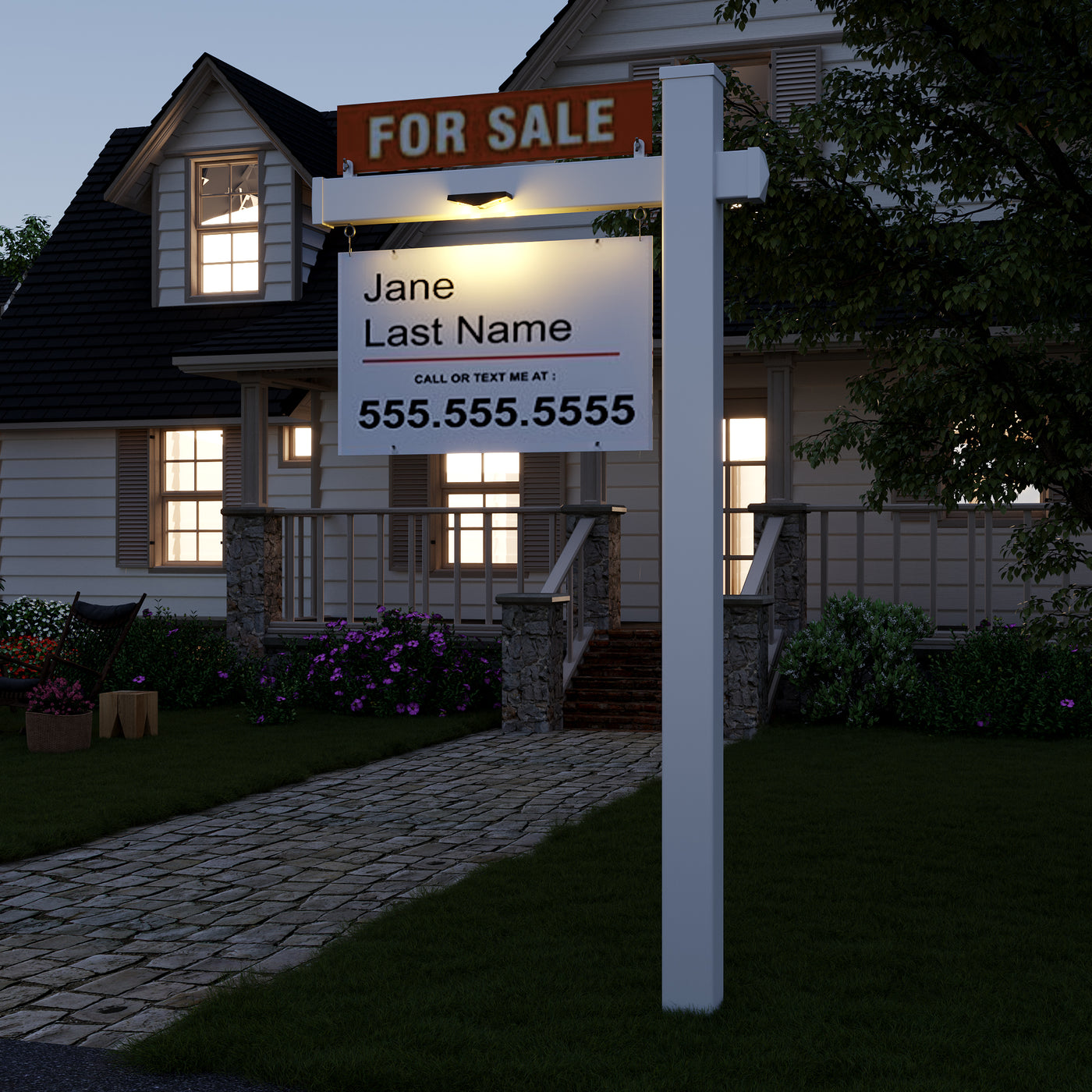 Real estate sign in front of a house