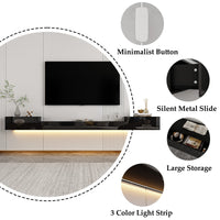 110" Modern Minimalist Black TV Stand Floating High Gloss TV Stand With LED Light
