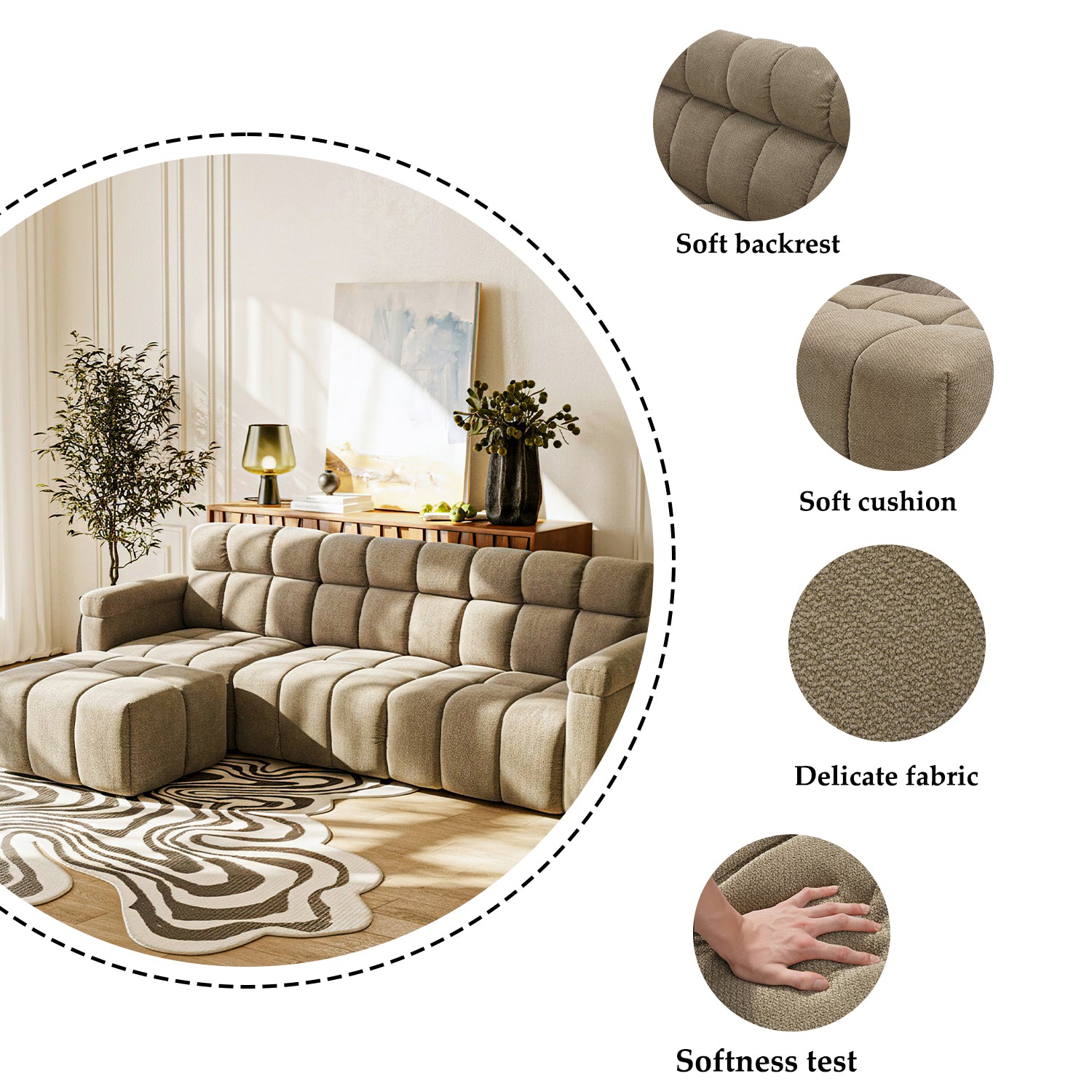 4-Piece Modern Upholstered L-Shape Sectional Sofa With Premium Fabric