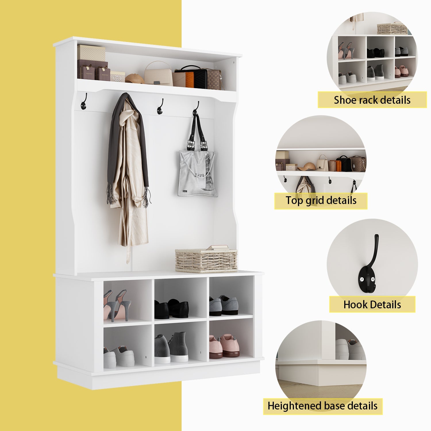 3 in 1 Hall Tree with Shoe Rack Entryway Coat Rack and Storage Bench