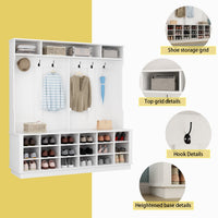 Large Hall Tree with Storage Bench 3-in-1 Entryway Bench with Double Hooks 18 Cubes